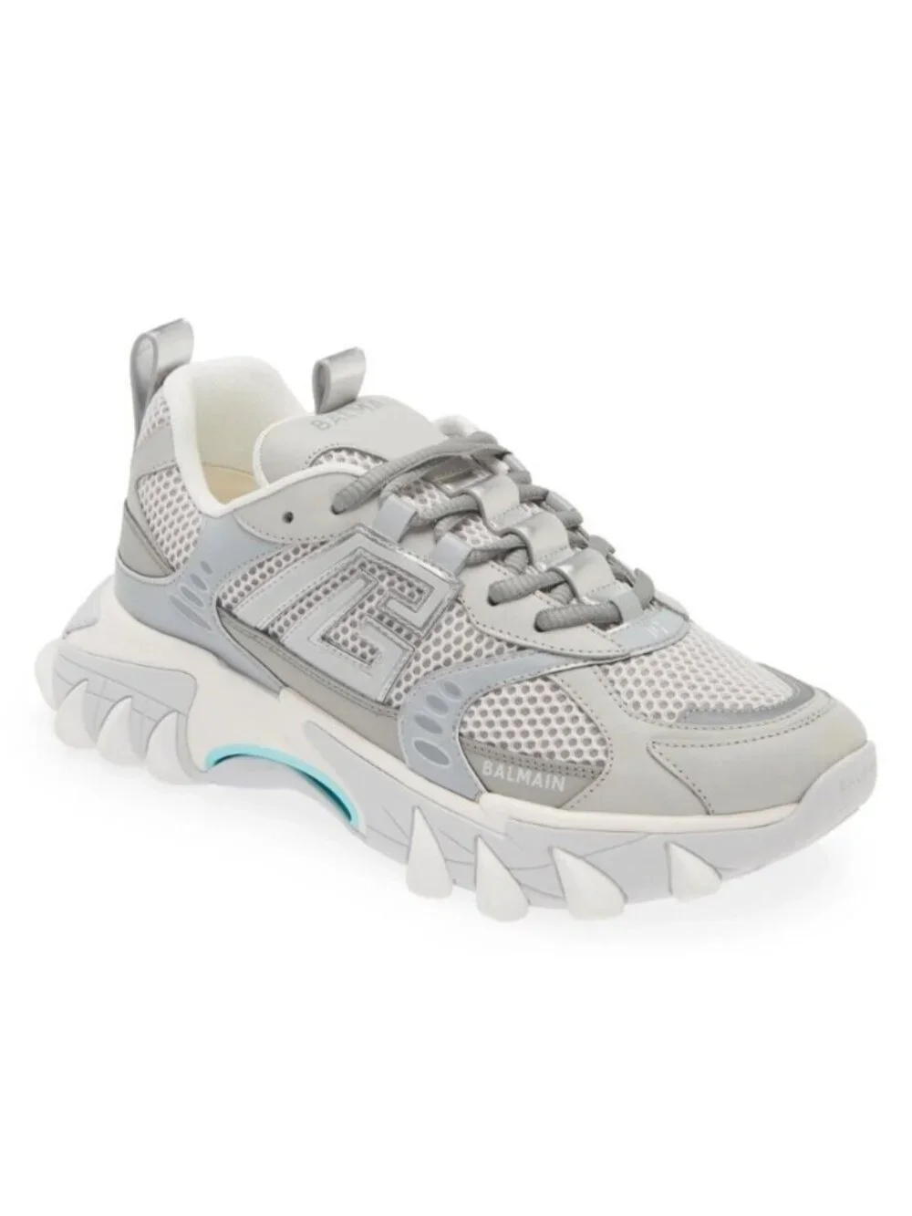 Balmain B-East Men's Low Top Sneaker Shoes Grey Turquoise Size 42 / US 9 - Italy